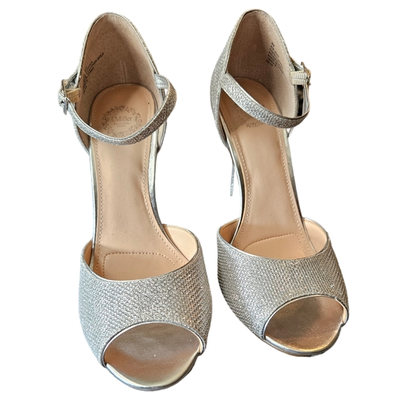 I.MILLER Silver Silver Sparkly Glitter Peep Toe Heel Women's Size 9M - Picture 3 of 8